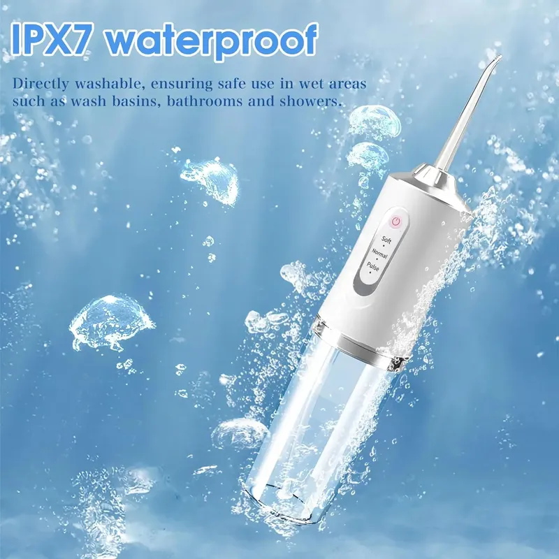 Tragbare kabellose Zahnwasserflosser, professioneller elektrischer Mundduschen-Zahnreiniger mit 3 Modi & Wasserbohrer, IPX7 wasserdicht.