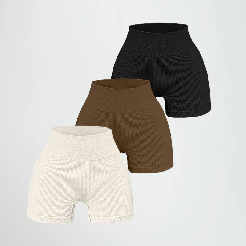 Hoch taillierte Yoga-Hose für Damen, entworfen zum Anheben und Formen, eng anliegend mit einfarbiger und gerippter Textur, Sport-Shorts