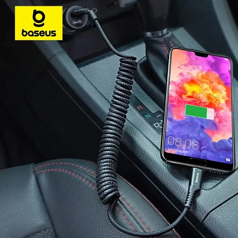 Baseus Schnellladekabel Typ C Feder Teleskop Autotelefon Ladegerät USB-Kabel für Samsung Xiaomi Redmi USB C-Kabel