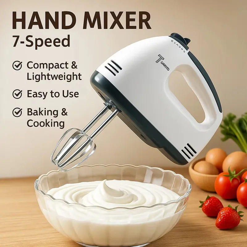 Handgehaltener elektrischer Eierquirl, automatischer Haushaltsmixer, Eiweiß- und Sahnequirl, Mini 7-Gang-Quirl mit EU/US-Stecker