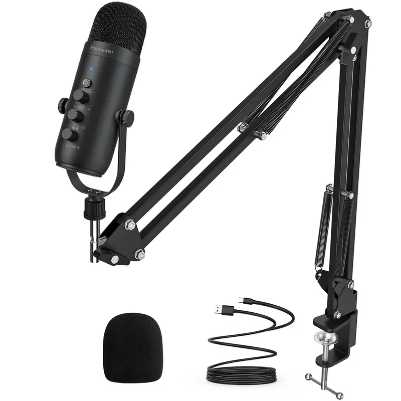 Haomuren Professionelles USB-Streaming-Podcast-PC-Mikrofon, Studio-Kondensatormikrofon-Set mit Nierencharakteristik und Auslegerarm für die Aufnahme von YouTube