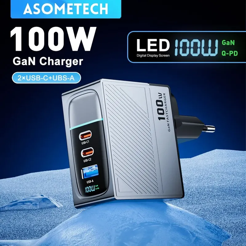 Asome tech 100w gan ladegerät qc 4,0 pd 67w 65w pps display tragbares multi usb typ c schnell ladegerät für laptop tablet iphone samsung