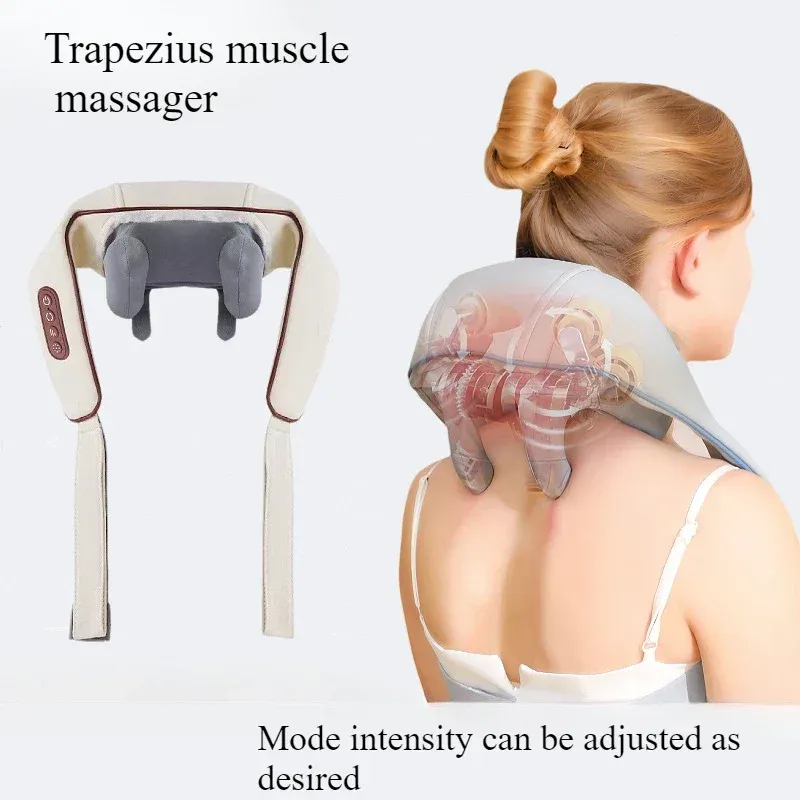 Neues USB-Band für den Nacken, Shiatsu-Massagegürtel, Nacken, Rücken, Schulter und Nackenmassagegerät, U-förmiges elektrisches Nackenmassagegerät mit langem Las