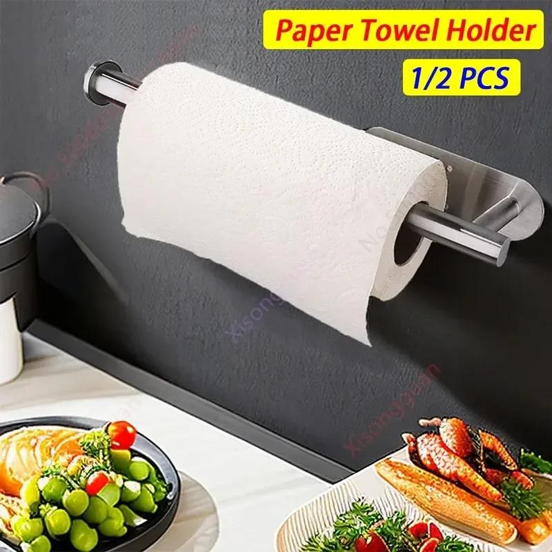 1PCS Küche Papier Handtuch Halter Wc Papier Halter Klebstoff Tissue Rack Serviette Spender Schrank Lagerung Bad Zubehör