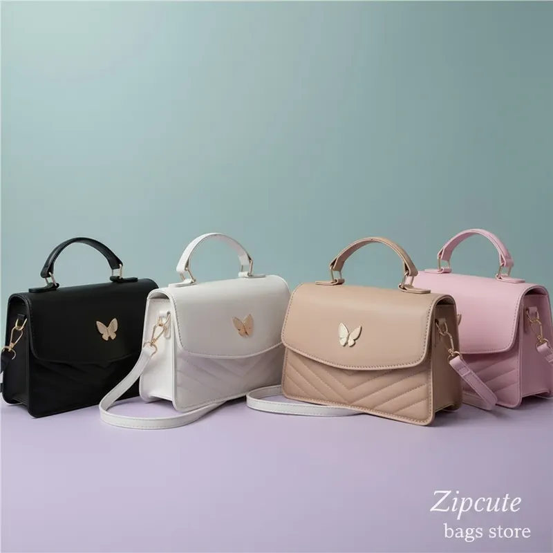 Glückliche Schmetterlingstasche Damen neue Mode einfarbig einfache Textur Trend schöne lässige Schulter Umhängetasche tragbar klein