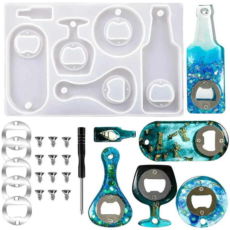 Flaschenöffner-Harzformen-Set, Bieröffner-Silikonformen für Epoxidharz, Harz-Schmuck-Gussformen für Weinkorkenzieher, DIY-Handwerk