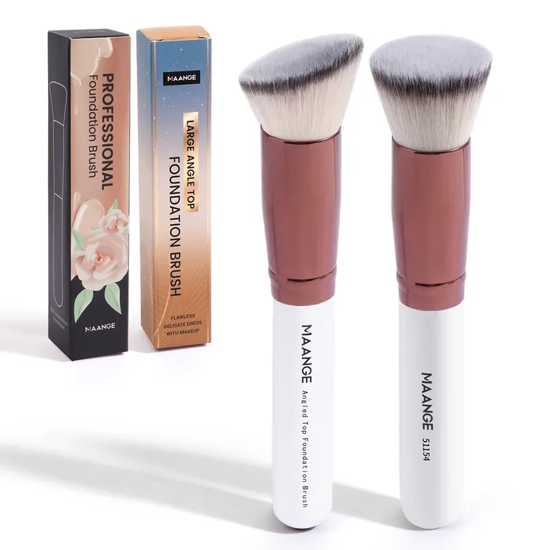 MAANGE 2-teiliges Foundation-Make-up-Pinsel-Set, flach abgewinkelter Kabuki-Puder-Rougepinsel für flüssige, weiche Borsten, kosmetische Make-up-Tools