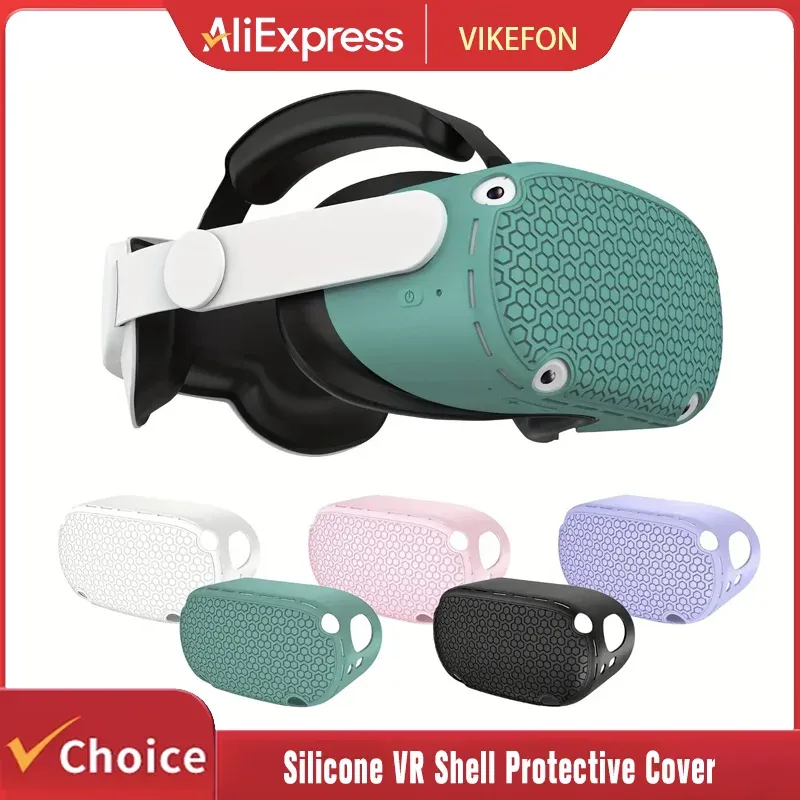 VIKEFON Silikon VR Shell Schutzhülle kompatibel mit Quest 2, Headset-Schutzhülle, kratzfest, staubdicht, stoßfest