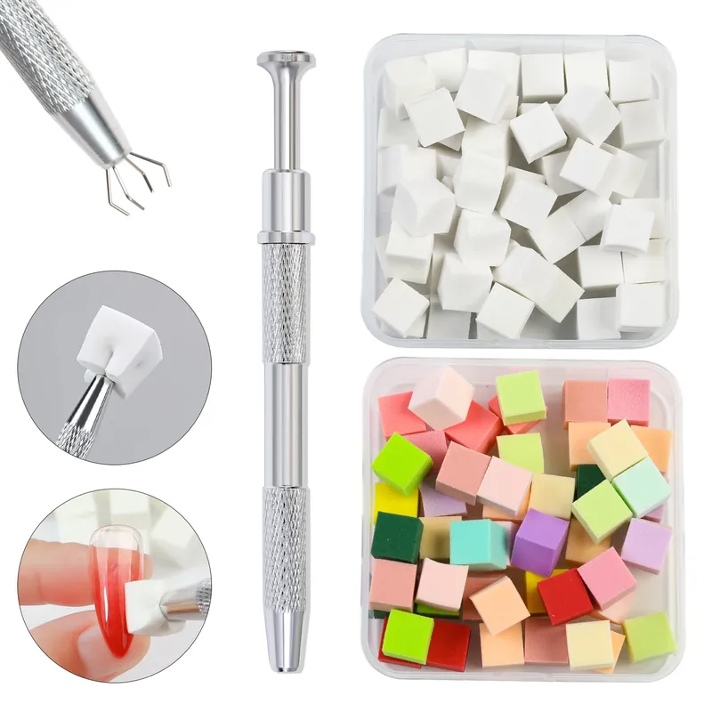 50 teile/schachtel Schwamm Gradienten Nail art Stamper Werkzeuge Gel Polnisch Farbverlauf Pinsel Glitter Pulver Punktierung Stift Für Maniküre Werkzeuge