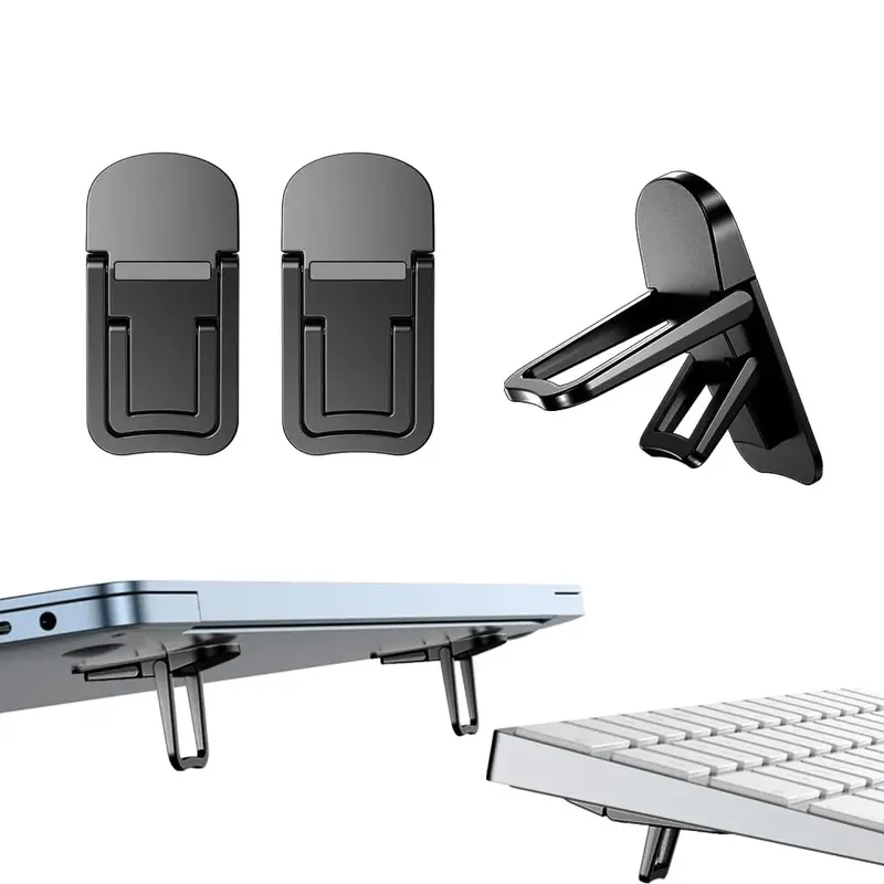2 Stück faltbarer Mini-Laptopständer, unsichtbarer Notebook-Riser aus Zinklegierung, verstellbarer Winkel, selbstklebender Tastaturlift für den Schreibtisch