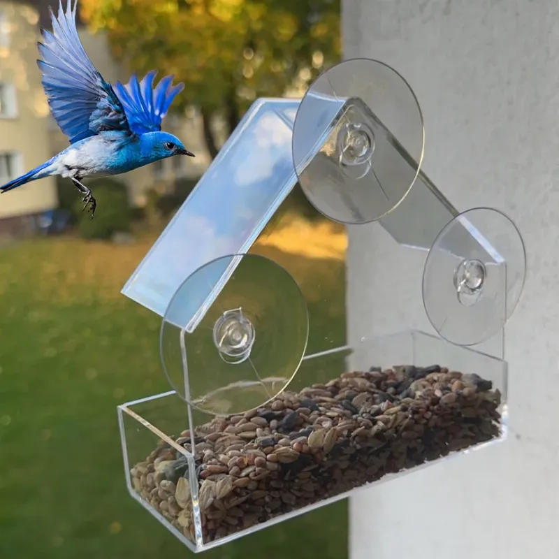 NEUER Vogelfutterspender vom Fenstertyp, wiederverwendbares Tablett, wasserdichter transparenter Eichhörnchen-Futterbehälter, Installation mit Saugnapf für den Außenbereich