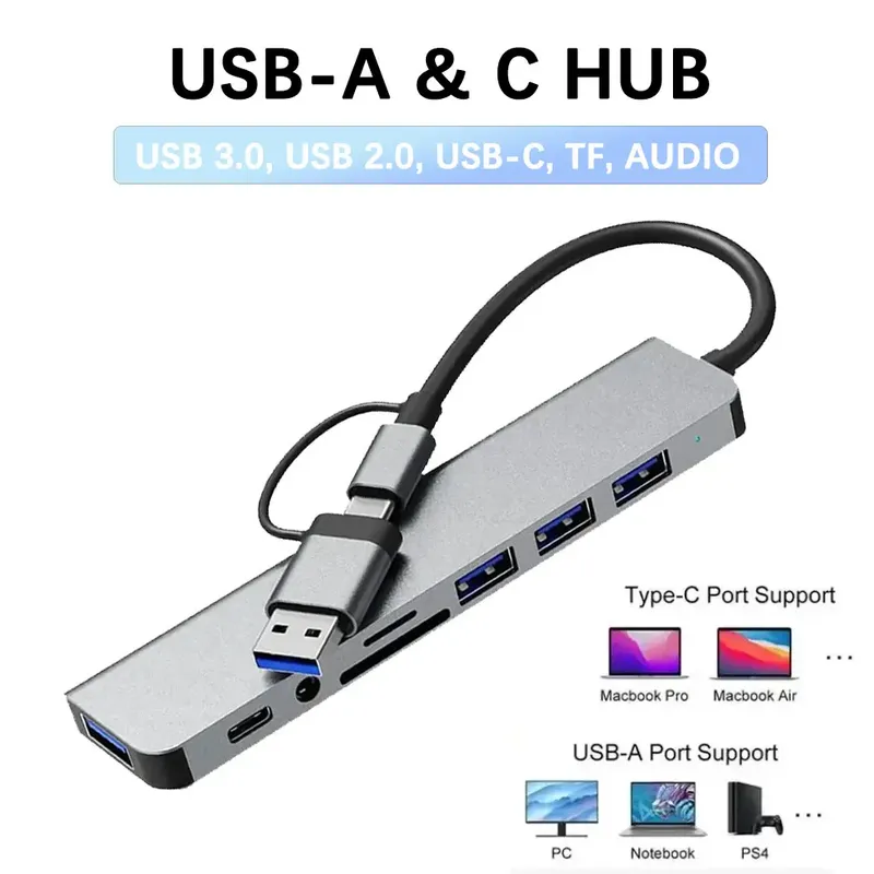 8-in-1 USB C Hub Typ C HUB Dockingstation mit 3,5 mm Audio-Klinkenadapter SD/TF-Kartenleser für MacBook Notebook-Computer