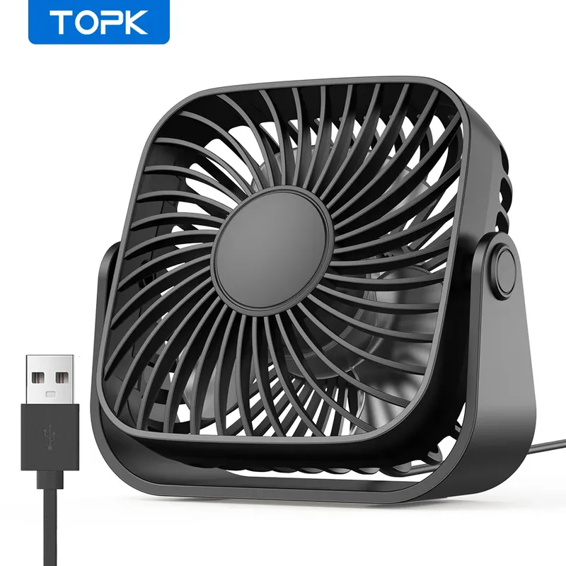 TOPK 4 Zoll tragbarer USB-Mini-Ventilator für Camping, 3 Geschwindigkeiten, leiser Schreibtisch, Tisch, persönlicher Ventilator, 360 ° Anpassung der Standventilatoren für den Raum zu Hause