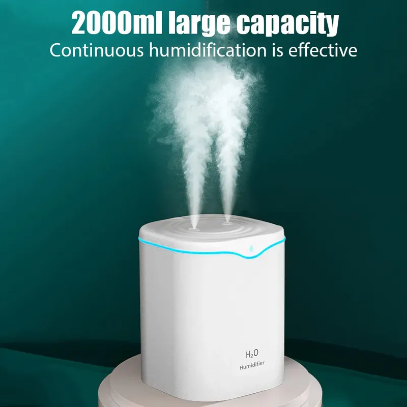 2L Große Kapazität Dual Spray Luftbefeuchter USB Home Office Desktop Aroma Diffusor Nebel Reiniger Ätherisches Öl Luft humidificador