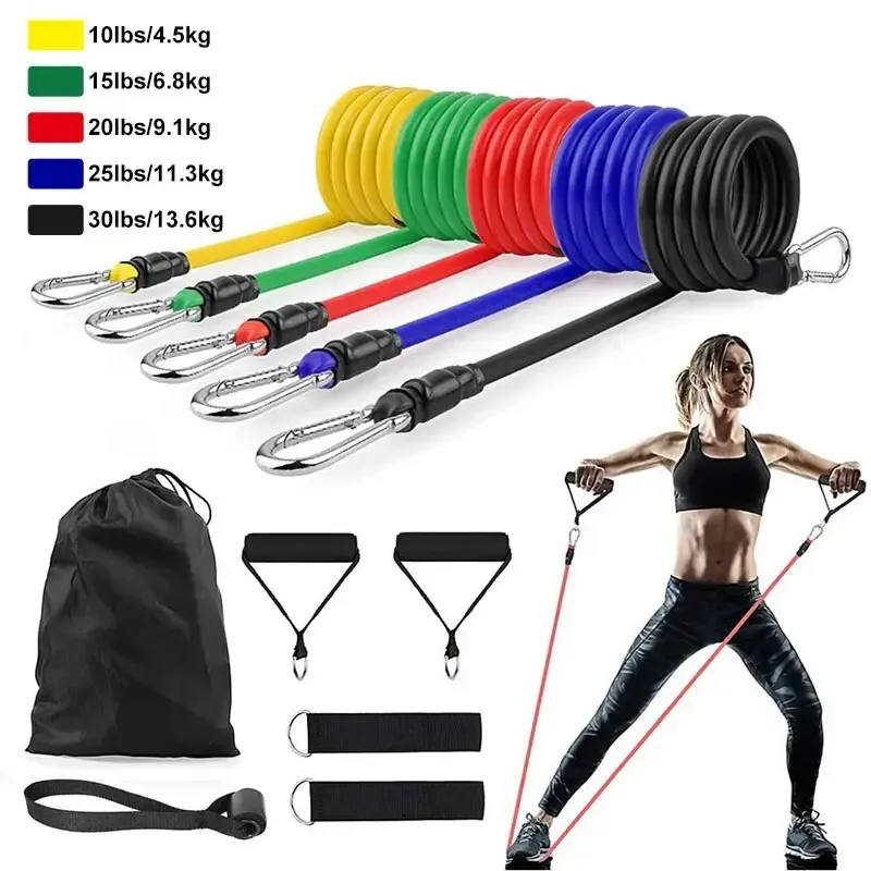 11 Stück/Set Zugseil, Widerstandsbänder, tragbare Fitnessgeräte, Knöchelgurt, Brustexpander, elastisches Übungsband