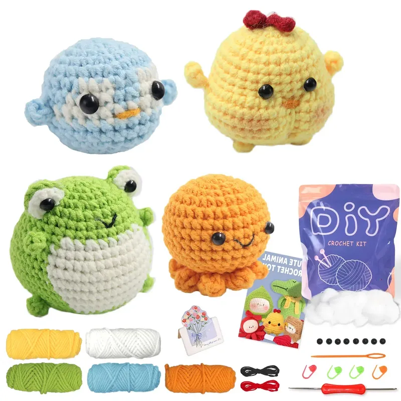 Tierfamilien-Häkelset für Anfänger, Häkel-Starter-Sets, DIY-Häkel-Set für Anfänger, Häkel-Strickset Schritt für Schritt