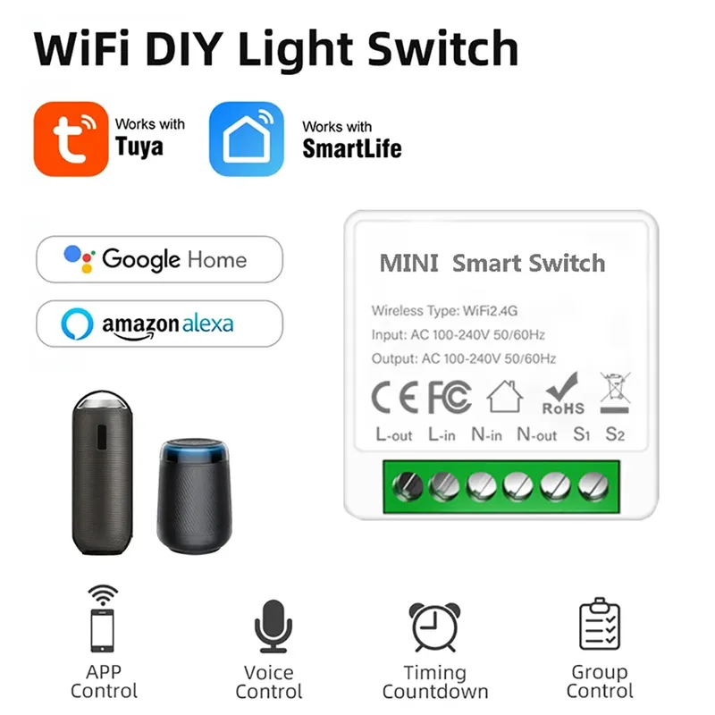 2-Wege-Steuerung Tuya Mini 16A WiFi DIY-Schalter Smart Life App Smart Home Automation Modul Interruptor Arbeit für Alexa Google Home