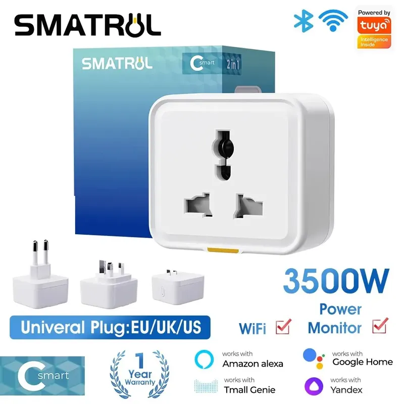 Tuya smart home drahtlose wifi steckdose uk eu us universal 16a reise universal umwandlung steckdose steckdose strom monitor timer