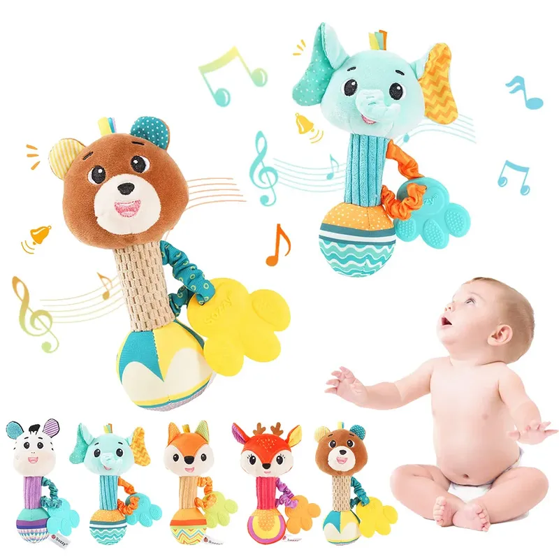 Babyrasseln, weiche Stofftierrassel, Handgriff, Babyspielzeug, Shaker, Crinkle, quietschendes sensorisches Reisezubehör für Kleinkindergeschenke