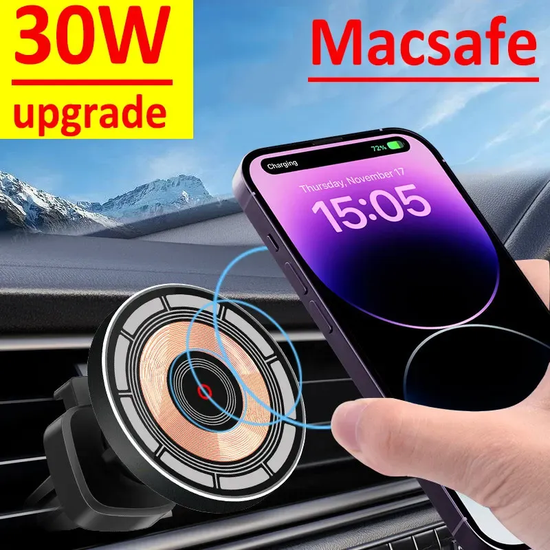 30 W magnetisches kabelloses Auto-Ladegerät, Telefonhalter, Ständer für iPhone 15 14 13 12 11 Pro Max, Autohalterung, Schnellladestation