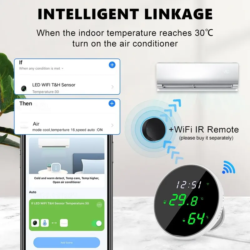 Tuya WiFi Temperatur Feuchtigkeit Sensor Smart Indoor Hygrometer Thermometer Mit Led-anzeige Hintergrundbeleuchtung Unterstützung Google Home Alexa