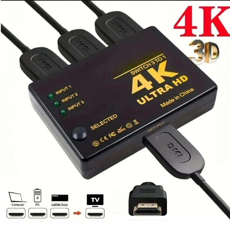 HDMI-kompatibel Schalter 4K Switcher 3 in 1 out HD 1080P Video Kabel Splitter 1x3 hub Adapter Konverter für PS4/3 TV Box HDTV PC