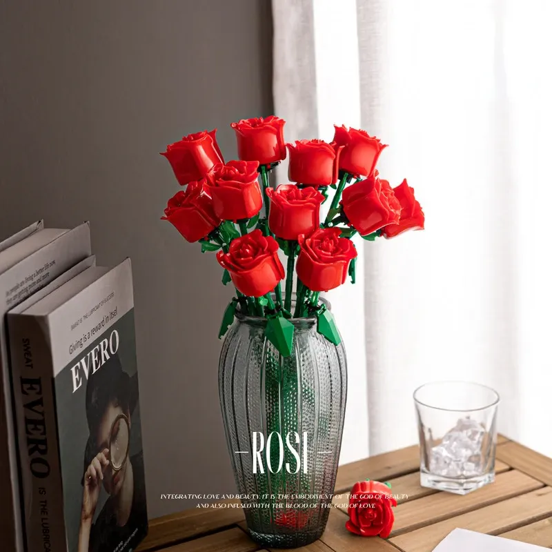 Romantische Rose Blumenstrauß Baustein Ewige Modell Montage Kunststoff Pflanze Ziegel Home Decor Muttertag Geburtstag R Geschenk
