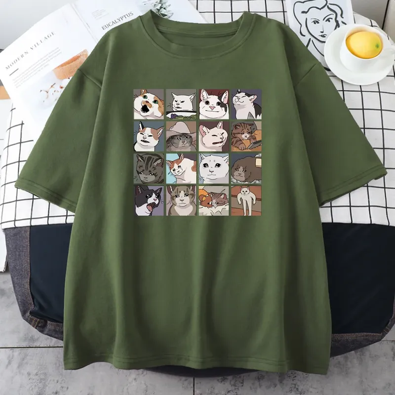 Meme Katzen Puzzle Kreativität Gedruckt Männer T-Shirts Strand Atmungsaktive Lustige Kleidung Oversize Casual Baumwolle Tops Mans Kurzarm