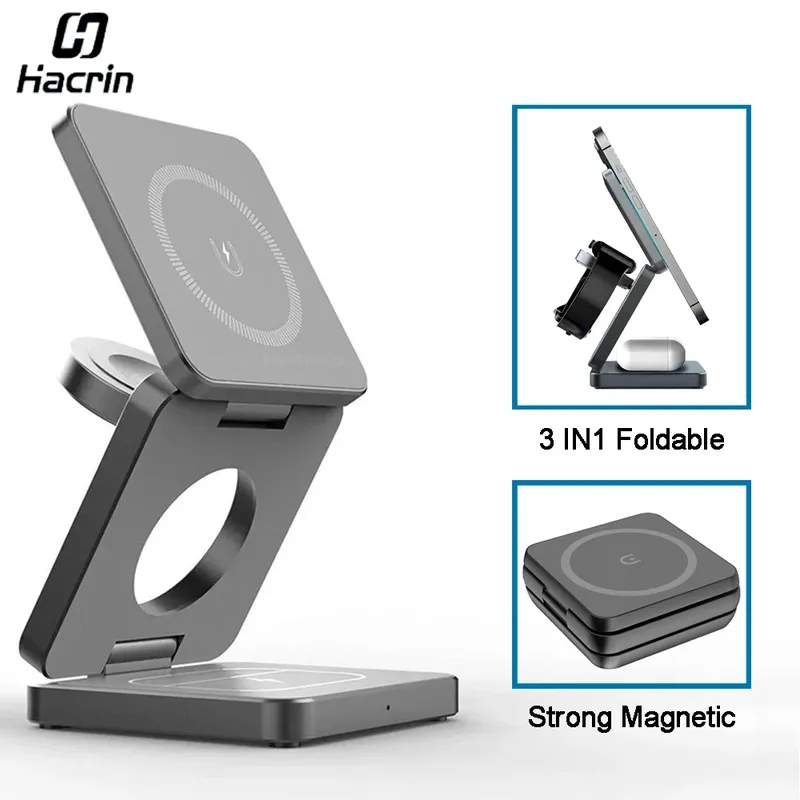 Kabelloses Ladegerät, 3-in-1, faltbare magnetische kabellose Ladestation für iPhone 15 14 13 12 Pro Max, Apple Watch 8 9 Ladegerät