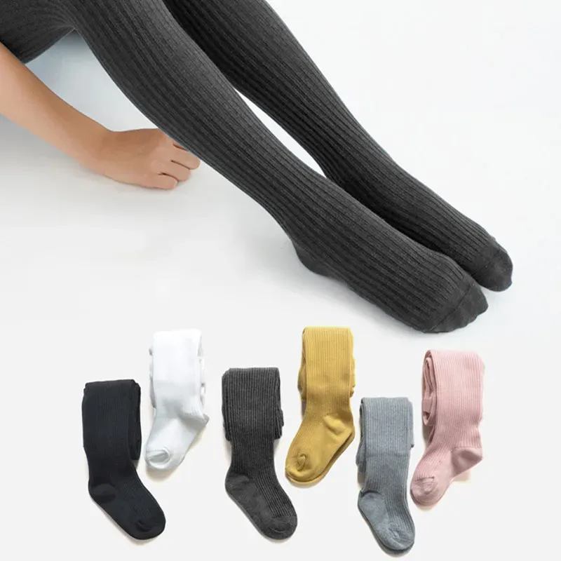 Kinder Strumpfhosen Für Mädchen Baumwolle Gestrickte kinder Mädchen Strumpfhosen Solide Weiche Baby Leggings Weiß Schwarz Engen Frühling Herbst 1-9 jahre