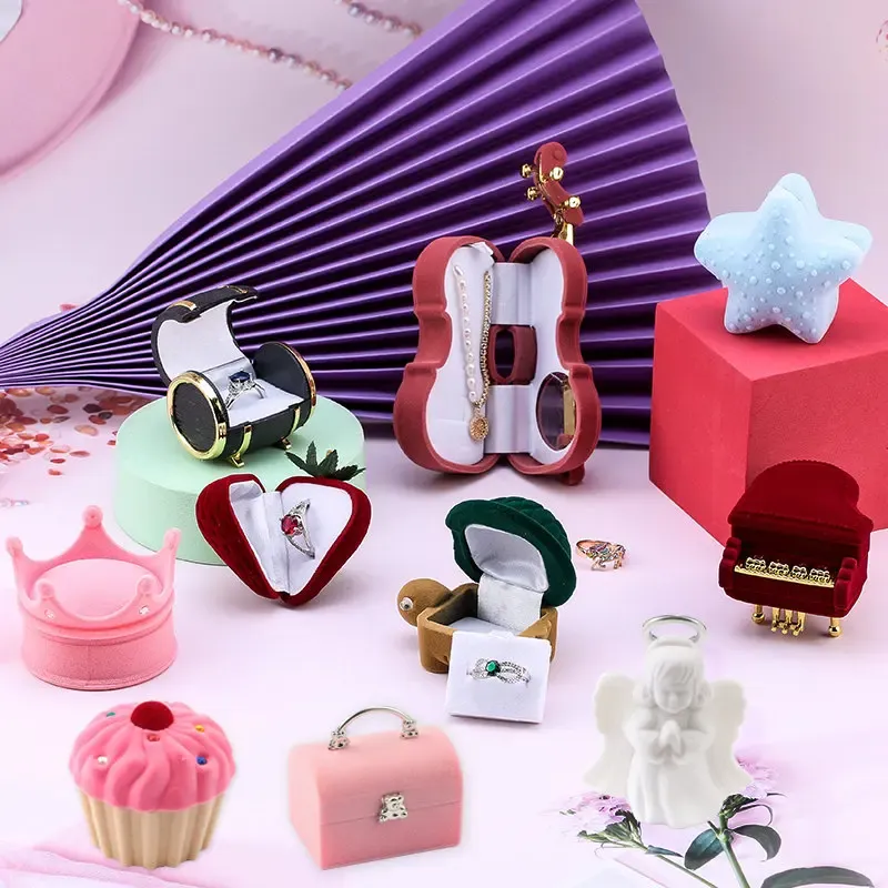Einteilige Samt-Schmuckschatulle, Geschenkbox, Behälter, Ehering-Box, Ringetui, Ohrringe, Halter für Schmuck-Display und Schmuckpaket