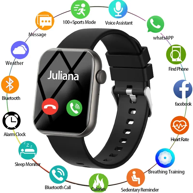 2025 neue Sport-Smartwatch für Herren, voller Touchscreen, Herzfrequenz, Bluetooth-Anruf, 1,9 Zoll, AI-Stimme, IP68, wasserdichte Smartwatch für Damen