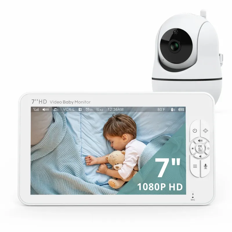 Babystar 7-Zoll-Video-Babyphone, 1080P HD-Display, IPS, unterstützt 2 HD-Kameras, 24-Stunden-Akkulaufzeit, 1000 Fuß Reichweite, Split-Modus, Babyphone