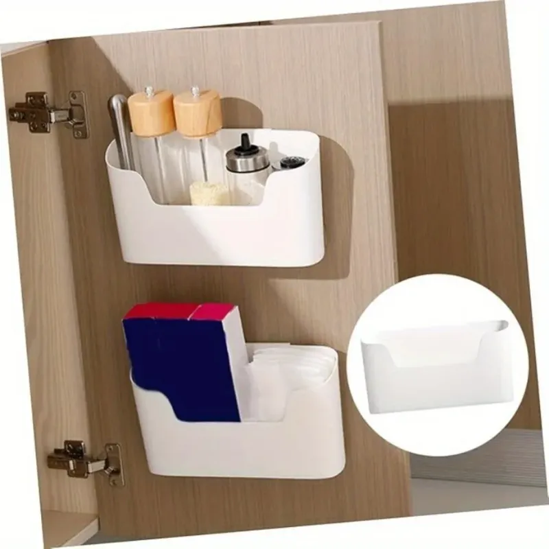1 Stück stanzfreie Wand-Aufbewahrungsbehälter aus Kunststoff für Küche, Badezimmer, Büro – Schranktür-Organizer für Heimbedarf