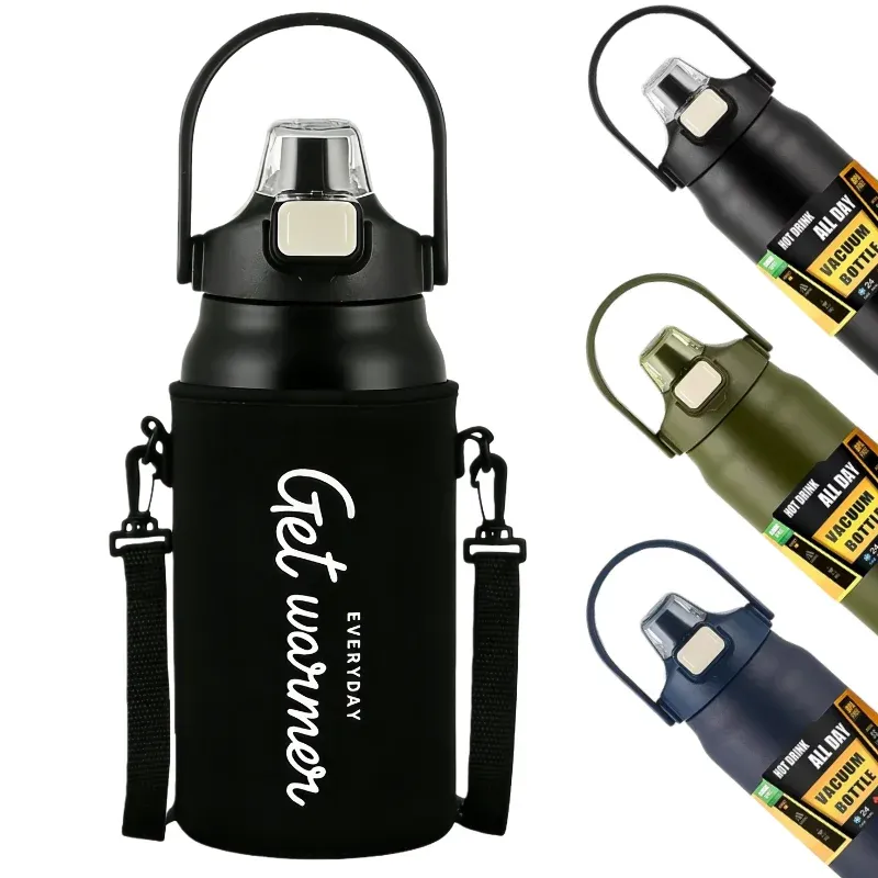 800-1500 ml Edelstahl-Thermobecher, Outdoor-Thermosflasche mit Strohhalm, tragbarer Becher, Vakuumflasche für kaltes und heißes Wasser