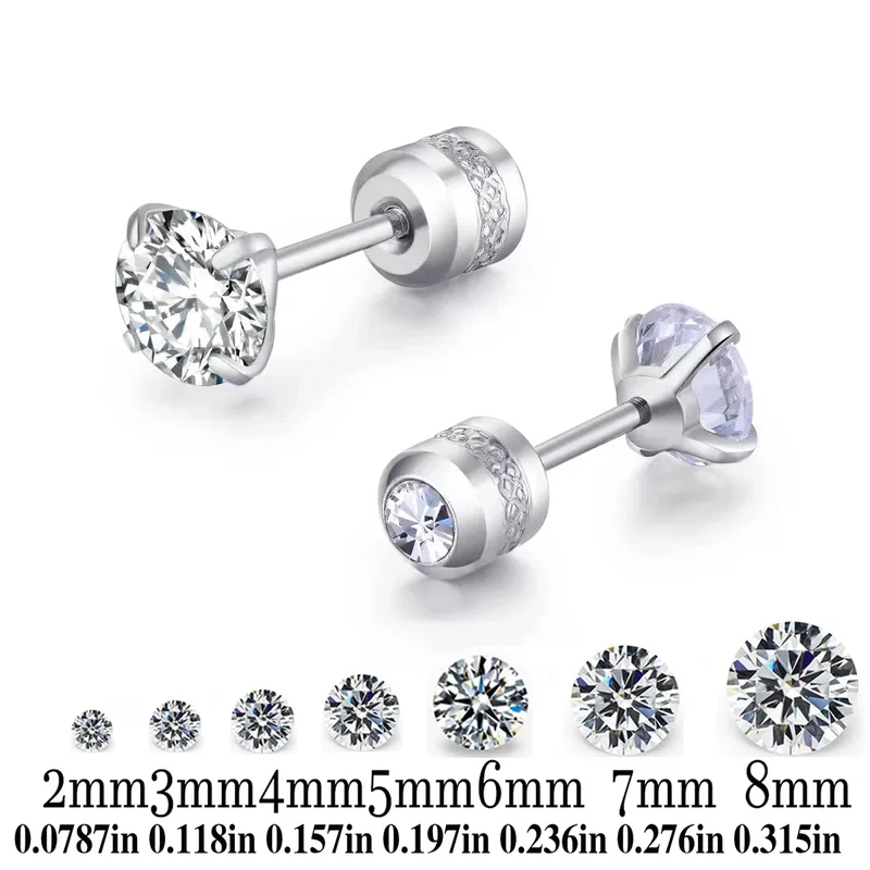 TOP 4-farbige Titan-Stahl-Ohrstecker für Männer und Frauen, CZ-Zirkon-Schraube, Silber, Schwarz, Rose, goldener Ohrring, bestes Geschenk, Schmuck