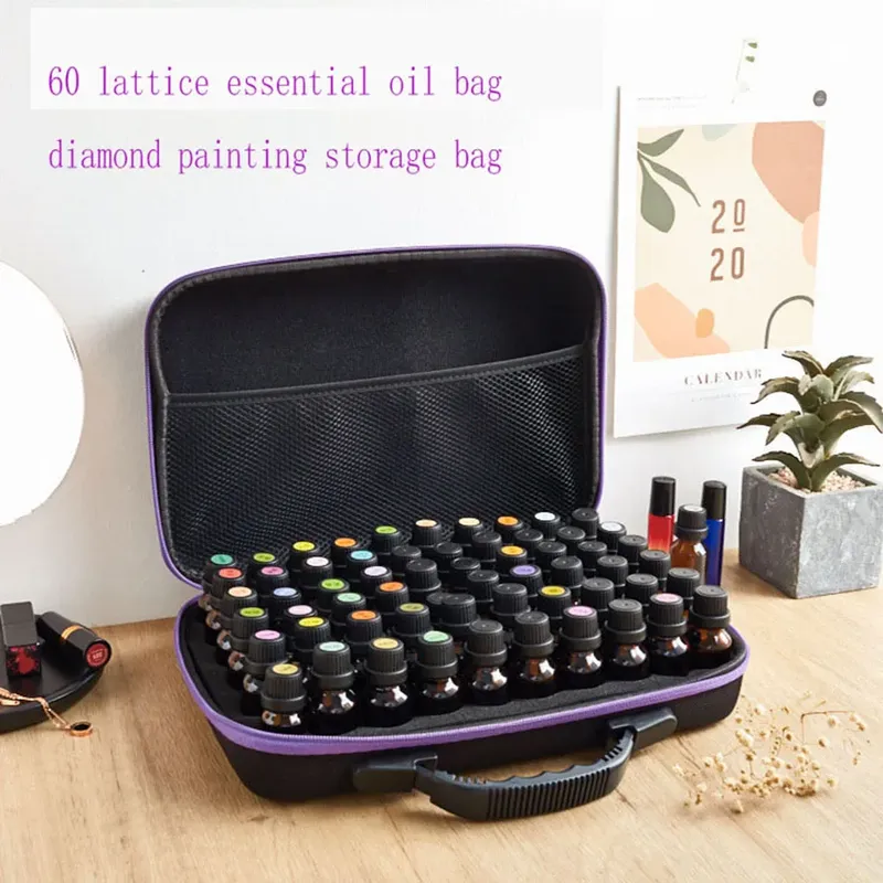 60 Flaschen Box für ätherische Öle, 15 ml, Aufsammeltasche für ätherische Öle, Reise-Tragetasche, Aufbewahrungstasche für Nagellack, Diamant-Malerei-Tasche