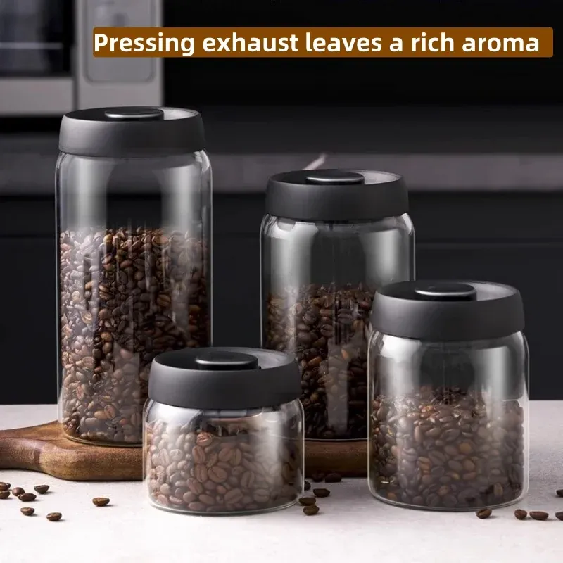 Multi Kapazität Schwarz Deckel Kaffeekanne Manuelle Vakuum Feuchtigkeit-beständig Lagerung Topf Küche Glas Teekanne Kaffee Bean Lagerung Versiegelt glas
