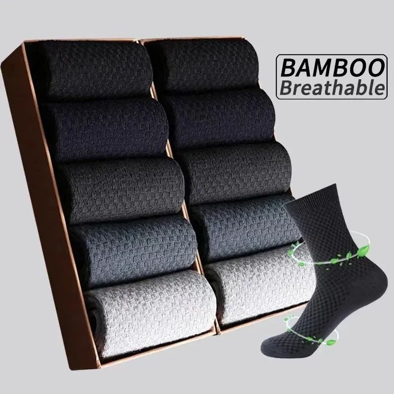5 Pairs Männer Bambus Faser Crew Casual Socken Mann Hohe Qualität Frühling Sommer Herbst Business Atmungsaktive Schwarze Männliche Kleid Lange Socken