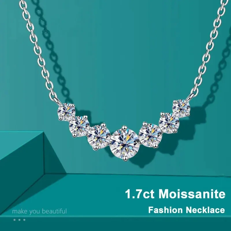 Moissanit-Halskette für Damen, Hochzeit, edler Schmuck mit Zertifikaten, 925er-Sterlingsilber, vergoldete Halskette aus 18 Karat Weißgold