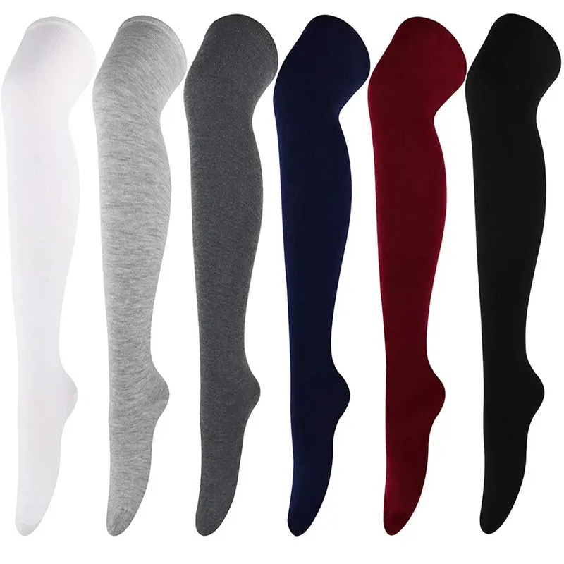 Frauen Einfarbige Strümpfe Lange Overknee-Hohe Socken Tanz Cosplay Performance Socken Klassische Farben Leggings Schwarz Weiß Grau