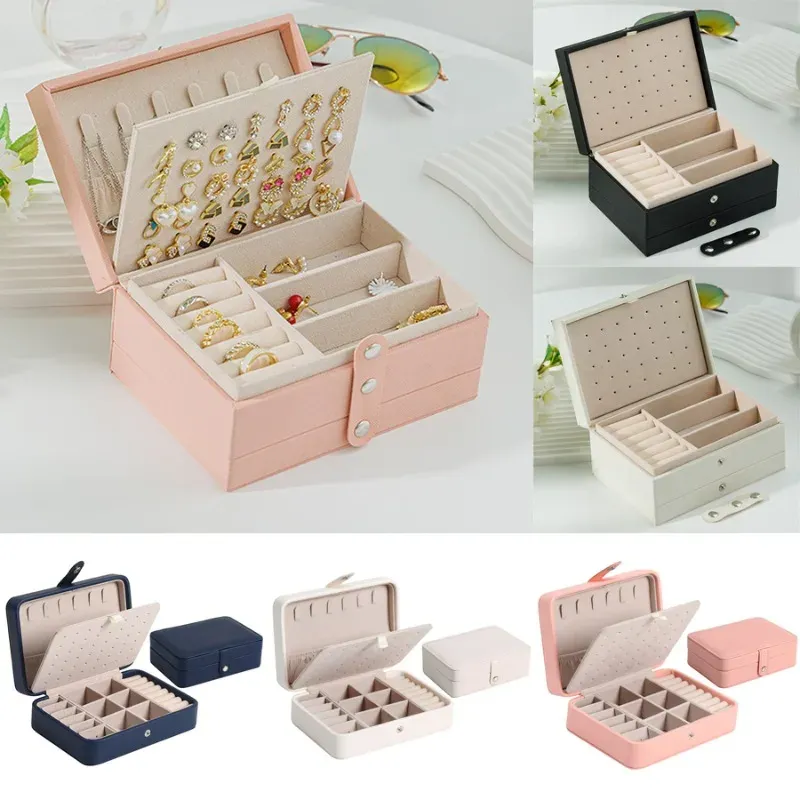 Mode PU Leder Schmuck Lagerung Boxen Tragbare Reise Schmuck Box Halskette Ohrringe Ring Schmuck Organizer Vitrine
