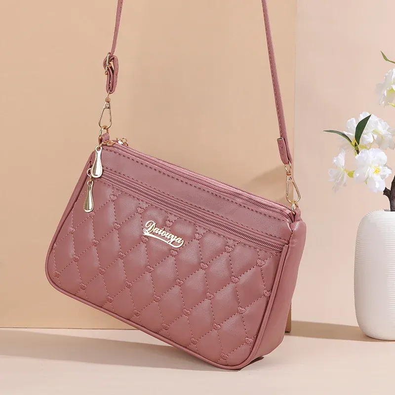 Pu Leder Umhängetaschen Reiß verschluss neue Mode Umhängetasche für Frauen große Kapazität Stick garn kleine Geldbörse und Handtaschen