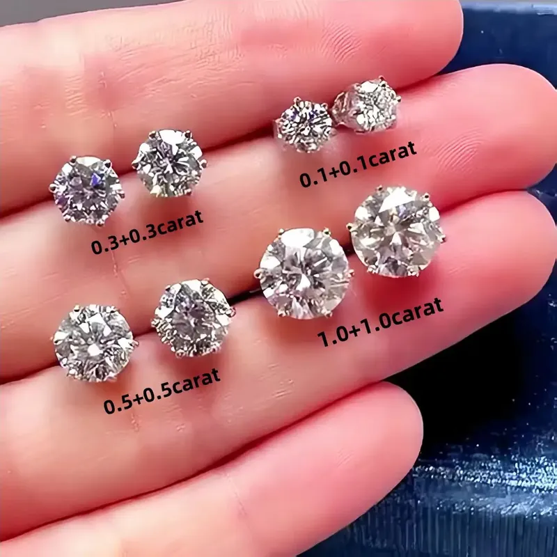 0,5-2 Karat D-Farbe Zertifizierte Moissanit-Ohrstecker, Laborgezüchteter Diamant, 925 Sterling Silber Vergoldet, Hochzeitsschmuck
