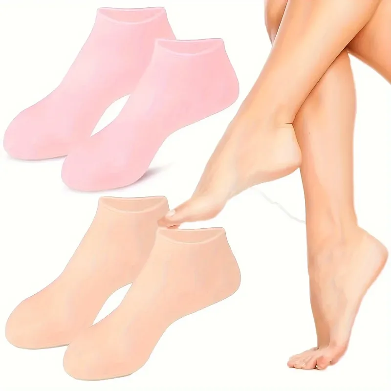 2er-Pack feuchtigkeitsspendende Silikon-Gel-Socken für trockene, rissige Füße, nährende Haut, schmierende Fußpflege, Massagesocken