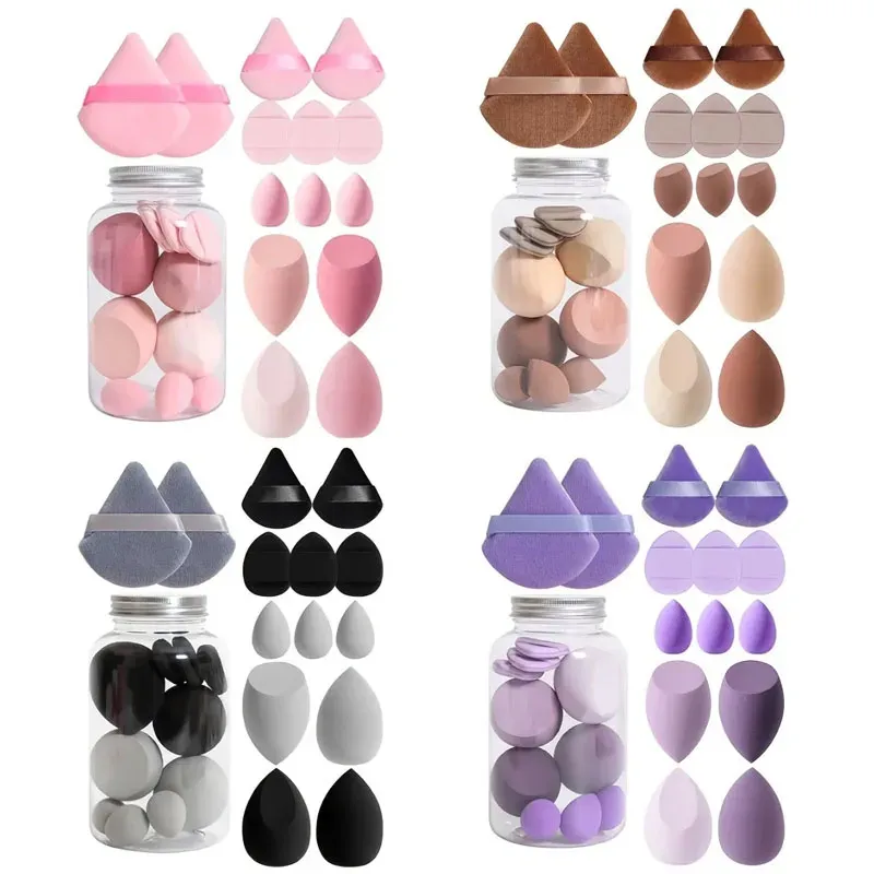 14 Teile/satz Make-Up Schwamm Set mit Lagerung Jar Samt Schönheit Mixer Make-Up Schwamm Finger Puff Foundation Cosmetic Puffs