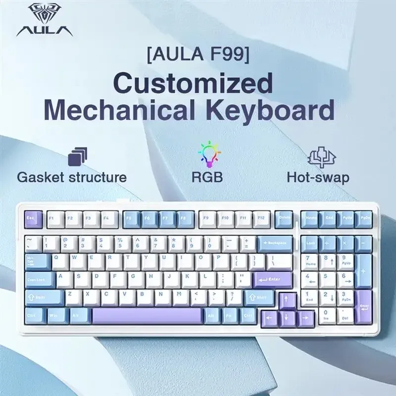 Aula F99 Mechanische Gaming-Tastatur, drei Modi, 2,4 g, kabellos, Bluetooth, kabelgebunden, Hot-Swap-PBT-Dichtung, RGB, für Spiele, Tippen von 99 Tasten