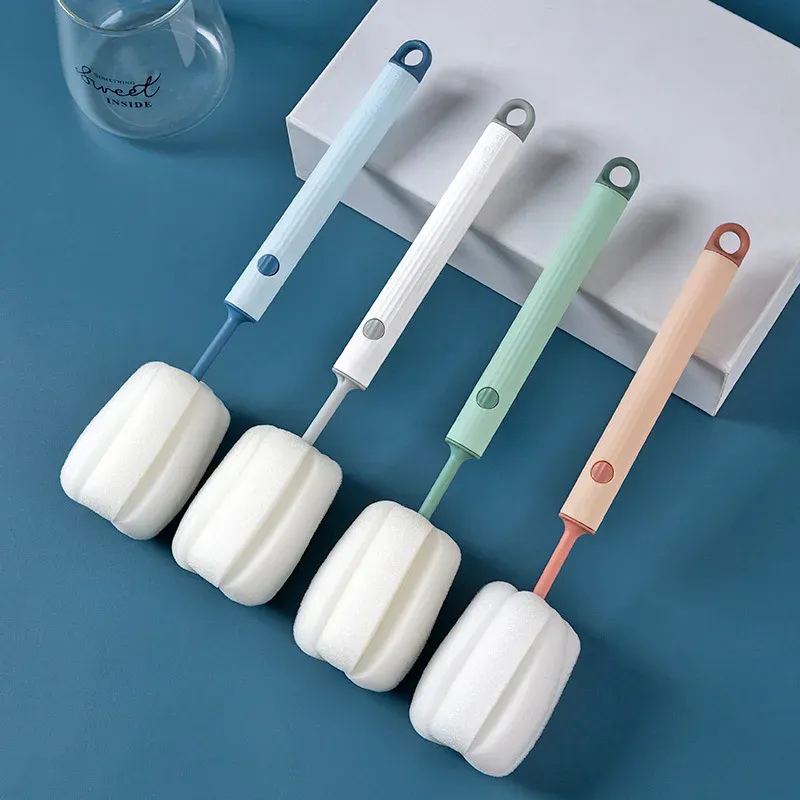 Neue Tassenbürste im nordischen Stil, langstielige Schwamm-Tassenbürste, abnehmbarer und austauschbarer Kopf, Reinigungsbürste für Babyflaschen und Thermosbecher
