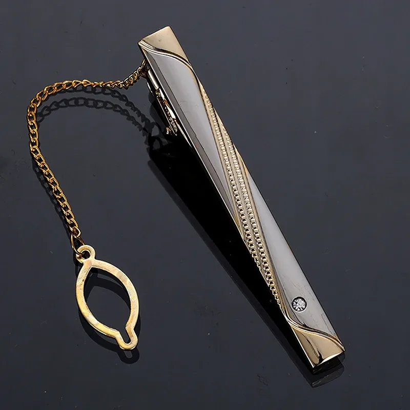 Neue Metall Gold Farbe Krawatte Clip Mit Kette Für Männer Hochzeit Krawatte Krawatte Verschluss Clip Gentleman Krawatten Bar Krawatte Pin Für männer Zubehör