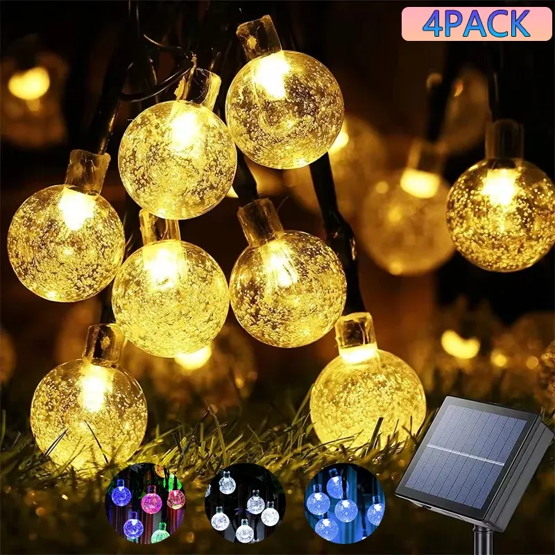 1/2/4 Stück Solar-Lichterkette für den Außenbereich, 60 LED-Kristallkugel-Lichter mit 8 Modi, wasserdichte solarbetriebene Terrassenleuchte für den Garten